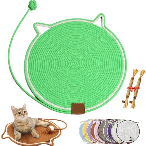 ClawLoom Dual Scratching Pad, Celery Pets Cat Scratcher Mat, Double Sided Natural Cotton Rope Cat Scratching Mat, Scratching Pads with Cat Toy (Green,L(50CM/20in)) von Cemssitu