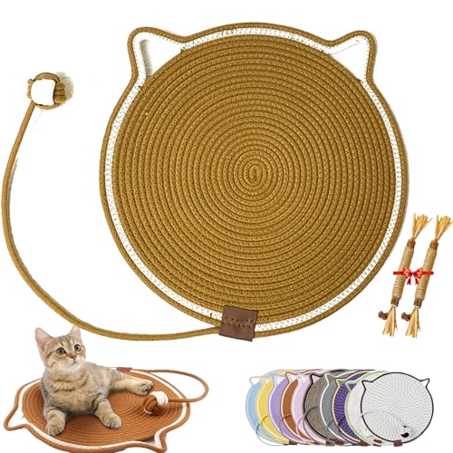 ClawLoom Dual Scratching Pad, Celery Pets Cat Scratcher Mat, Double Sided Natural Cotton Rope Cat Scratching Mat, Scratching Pads with Cat Toy (Khaki,L(50CM/20in)) von Cemssitu