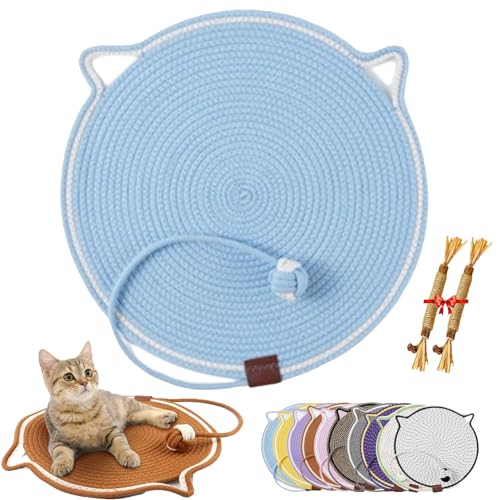 ClawLoom Dual Scratching Pad, Celery Pets Cat Scratcher Mat, Double Sided Natural Cotton Rope Cat Scratching Mat, Scratching Pads with Cat Toy (Light Blue,L(50CM/20in)) von Cemssitu