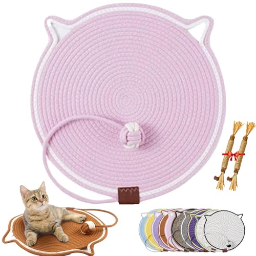 ClawLoom Dual Scratching Pad, Celery Pets Cat Scratcher Mat, Double Sided Natural Cotton Rope Cat Scratching Mat, Scratching Pads with Cat Toy (Pink,L(50CM/20in)) von Cemssitu