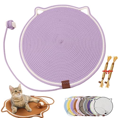 ClawLoom Dual Scratching Pad, Celery Pets Cat Scratcher Mat, Double Sided Natural Cotton Rope Cat Scratching Mat, Scratching Pads with Cat Toy (Purple,M(43cm/17in)) von Cemssitu