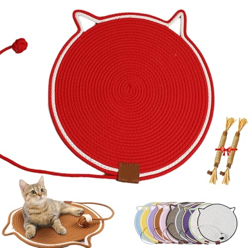 ClawLoom Dual Scratching Pad, Celery Pets Cat Scratcher Mat, Double Sided Natural Cotton Rope Cat Scratching Mat, Scratching Pads with Cat Toy (Red,L(50CM/20in)) von Cemssitu