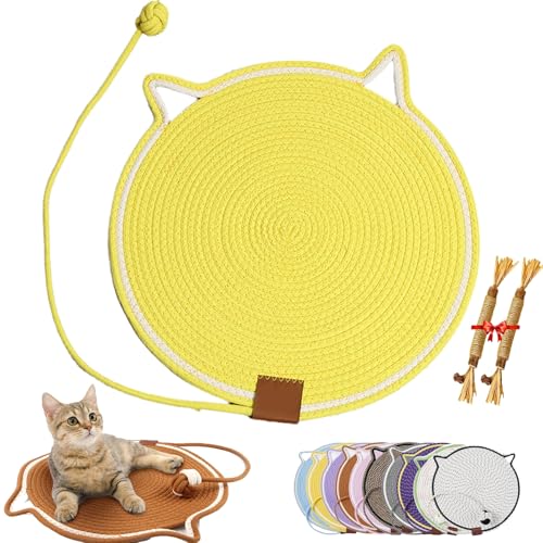 ClawLoom Dual Scratching Pad, Celery Pets Cat Scratcher Mat, Double Sided Natural Cotton Rope Cat Scratching Mat, Scratching Pads with Cat Toy (Yellow,L(50CM/20in)) von Cemssitu