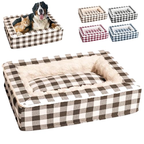 Funny Fuzzy Tartan Cozy Dog Anti-Anxiety Calming Bed, Festive Classic Tartan Cozy Dog Anti-Anxiety Calming Bed, Festive Classic Square Pet Bed, for Large Medium Small Pet Cats and Dogs (L,Brown) von Cemssitu