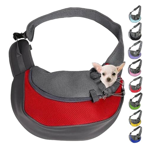 Pet Carrier - for Cats and Small Dogs, Pet Dog Cat Puppy Soft Sided Sling Hands-Free Shoulder Bag, Small Dog Carrier Portable Collapsible Travel Bag with Pockets (L(2.5-5KG),Red) von Cemssitu