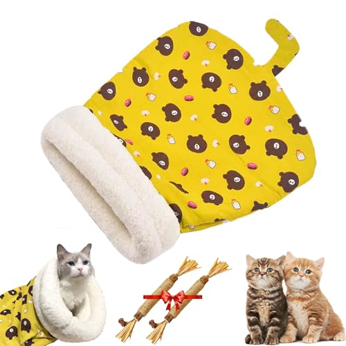 Sherum Purrnest Sleeping Bag, Petsboro Purrnest Sleeping Bag, Cat Sleeping Bag for Indoor Cats, Cozy Warm Sleeping Bag for Cats, Cat Sleeping Bag for Indoor Cats (Style A Yellow) von Cemssitu