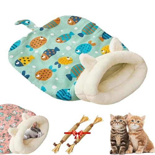 Sherum Purrnest Sleeping Bag, Petsboro Purrnest Sleeping Bag, Cat Sleeping Bag for Indoor Cats, Cozy Warm Sleeping Bag for Cats, Cat Sleeping Bag for Indoor Cats (Style B Fish) von Cemssitu