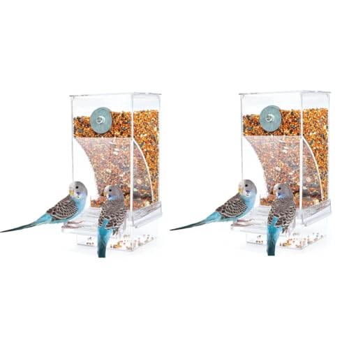 2 Stück Vogelfutterspender Vogelfutterkäfig Transparent Sittich Saatbehälter Futterspender von Cenei