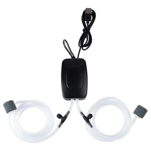 Cenei Luftpumpe für Aquarien, USB-Betriebener Belüfter, Aquariumzubehör, Einstellbares Luftventil, Leise Blasen-Sauerstoffpumpe (Schwarz) von Cenei