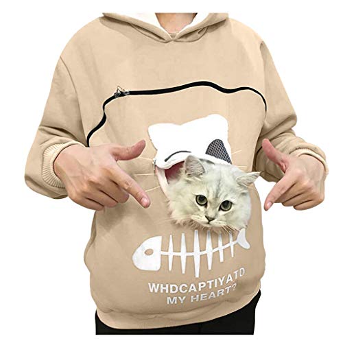 Damen Haustiertasche Hoodies Hund Katze Halter Tragetasche Sweatshirt Große Kängurutasche Pullover Langarm Hoody Tops Hoodie von Cenlang