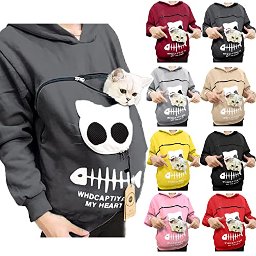 Damen Haustiertasche Hoodies Hund Katze Halter Tragetasche Sweatshirt Große Kängurutasche Pullover Langarm Hoody Tops Hoodie von Cenlang