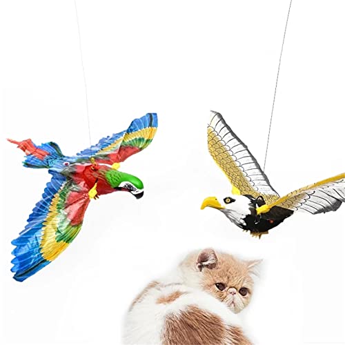 Elektrischer fliegender Vogel, 360 ° drehbar, Katzenspielzeug mit Ton und Licht, künstlicher zwitschender Vogel für unzerstörbare hängende Haustier-Spielzeit – bestes Geschenk für Katzenliebhaber von Cenlang