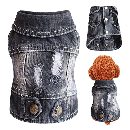 Jeansjacke für Hunde, Denim-Weste, Mantel, T-Shirt, bezaubernde Hundewelpenkleidung, bequem und cool für kleine Hunde (C-Schwarz, M) von Cenlang