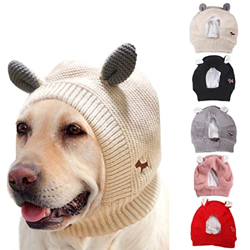 Leise Ohren für Hunde, HundeohrenschützerLärmschutz Gestrickte Hundehüte Haustierohren Warme Hundeohrabdeckung Wintermütze Hund Snood Head Wrap Bunny Kostüm für mittelgroße bis große Hunde Katzen Haustiere (Beige, Einheitsgröße) von Cenlang