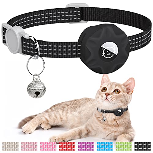 AirTag Cat Collar, Reflective Kitten Collar Breakaway Apple Air Tag Cat Collar, GPS Cat Collar with AirTag Holder and Bell, Lightweight Tracker Cat Collars for Girl Boy Cats, Kittens and Puppies (Black) von Hoeraonr