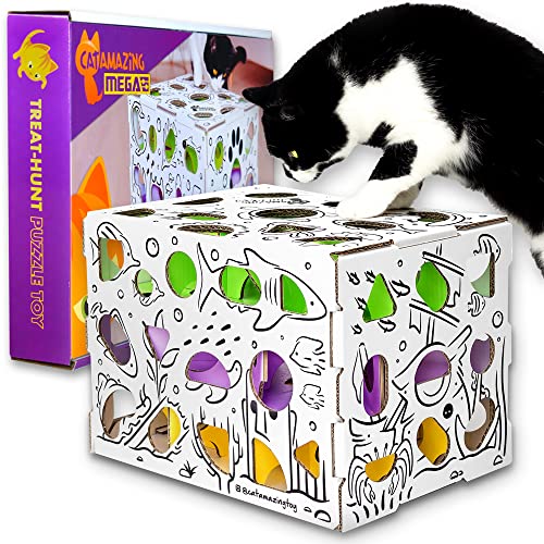 Cat Amazing Mega - Cat Treat Puzzle Box - Interaktives Leckerlabyrinth - Katzenpuzzle Feeder - Leckerli-Box für Indoor-Katzen - Anreicherung Futter Spielzeug - Bestes Katzenspielzeug Aller Zeiten! von Cat Amazing