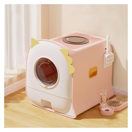 Katzentoilette, Abgedeckte Katzentoilette mit Streuschaufel, Katzentoilette mit Spritzschutz und Haube, leicht zu reinigende Katzentoilette mit Schublade, 23,62" L x 20,87" B x 16,93" H, Pet Box(Pink von Cenz-888