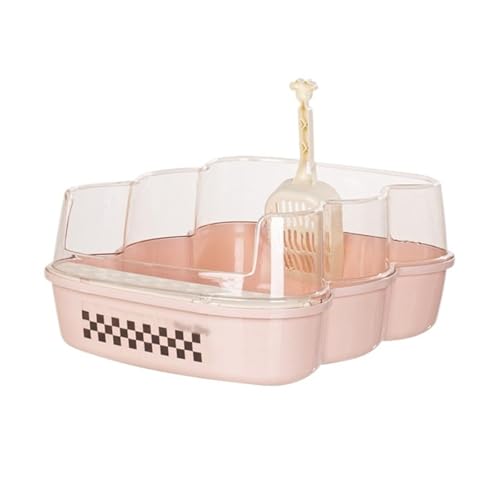 Katzentoilette, Halbgeschlossene Katzentoilette, offene Katzentoiletten, extragroße Katzentoilette mit Spritzschutz, transparenter Klappe und Streu-Siebschaufel, Pet Box(Pink,Groß) von Cenz-888