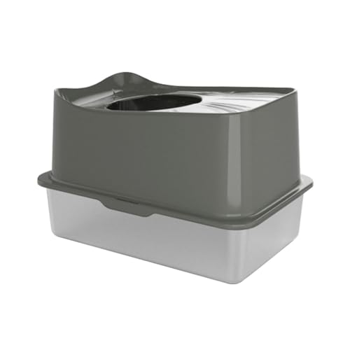 Katzentoilette, Katzentoilette aus Edelstahl mit Einstieg von Oben, XL mit Deckel, Katzentoilette aus Metall mit Schaufel for große Katzen, Nicht klebend, leicht zu reinigen, Pet Box(Grigio) von Cenz-888