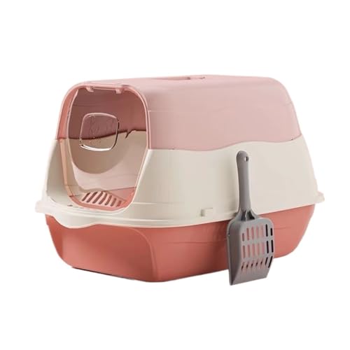 Katzentoilette, Katzentoilette mit Deckel, Katzentoilette mit Haube, komplett geschlossene Katzentoilette mit Schaufel for den Innenbereich, Pet Box(Pink) von Cenz-888