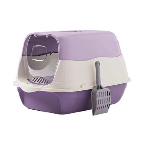 Katzentoilette, Katzentoilette mit Deckel, Katzentoilette mit Haube, komplett geschlossene Katzentoilette mit Schaufel for den Innenbereich, Pet Box(Purple) von Cenz-888