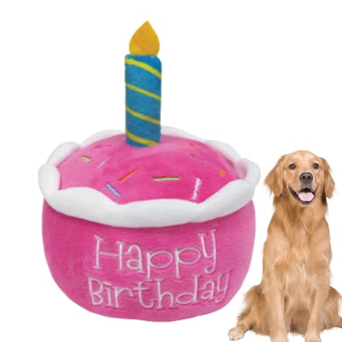 Ceolup Gefülltes Geburtstagskuchen-Hundespielzeug, Hunde-Geburtstags-Plüschtier,Schönes Plüschhut-Kuchen-Haustierspielzeug - Junge Mädchen Hund Geburtstagsgeschenk, Welpe Kuchen Welpe Cupcake Plüsch von Ceolup