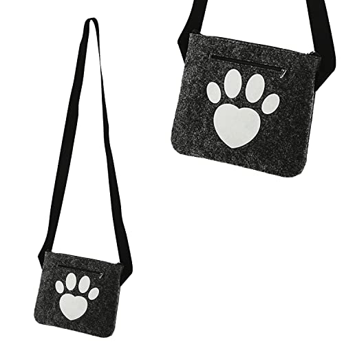 Cepewa Hunde Leckerli Tasche Aufdruck Pfote | Filz anthrazit 22,5x19x1,5cm | Umhängetasche Reißverschlussfach (1 x Hunde Leckerli Pfote anthrazit) von Cepewa