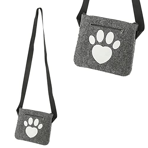 Cepewa Hunde Leckerli Tasche Aufdruck Pfote | Filz hellgrau 22,5x19x1,5cm | Umhängetasche Reißverschlussfach (1 x Hunde Leckerli Pfote hellgrau) von Cepewa