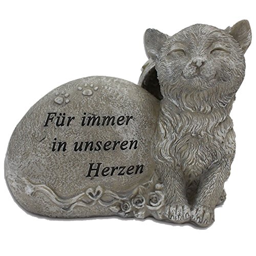 Grabstein Katze Tiergrabstein mit Spruch Polyresin Gedenkstein Grabdeko grau von Cepewa