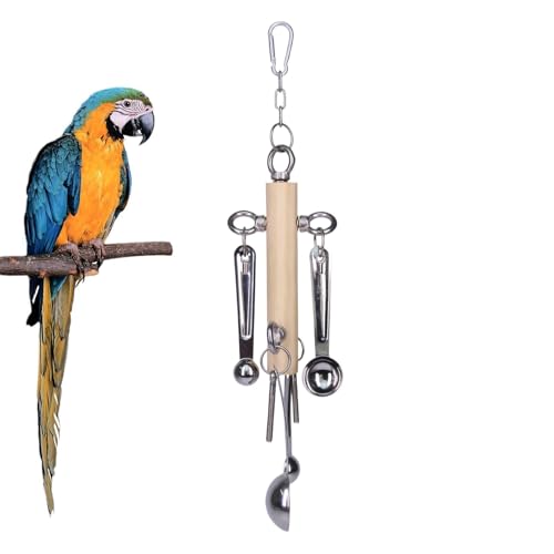 Bird Toys, Pull Spoon Toy, Stainless Steel Parrot Toys, Cockatiel Pull Spoon Toys, Parrot Toys, Interactive Chew Toys for African Grey Conure Caique, Hangable Cockatiel Educational Puzzle Toys von Ceprznvey