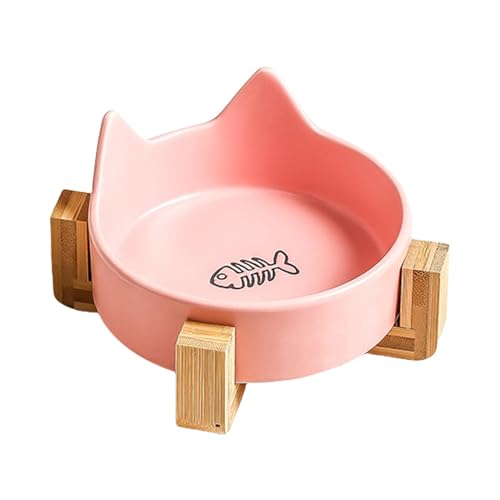 Cat Bowl, Dog Dish, Anti-Slip Base Unique Charming Design Pet Feeding Bowl for Food and Water Prevent Tipping and Spilling, 4.92x4.92x2.48 Inches, Ceramic, Wooden Frame von Ceprznvey