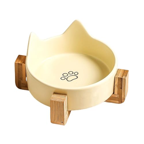 Cat Bowl, Dog Dish, Anti-Slip Base Unique Charming Design Pet Feeding Bowl for Food and Water Prevent Tipping and Spilling, 4.92x4.92x2.48 Inches, Ceramic, Wooden Frame von Ceprznvey