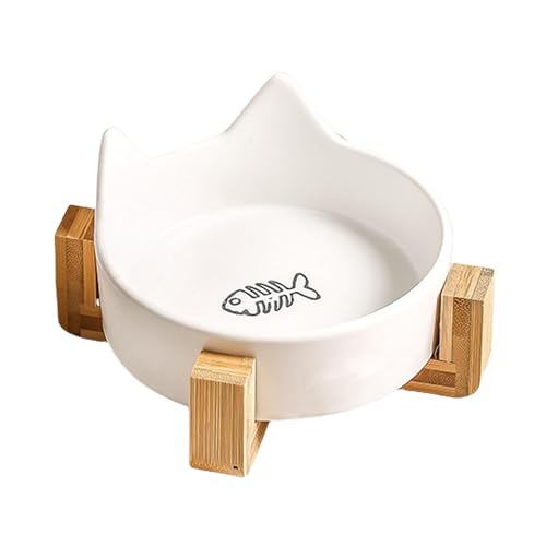 Cat Bowl, Dog Dish, Anti-Slip Base Unique Charming Design Pet Feeding Bowl for Food and Water Prevent Tipping and Spilling, 4.92x4.92x2.48 Inches, Ceramic, Wooden Frame von Ceprznvey