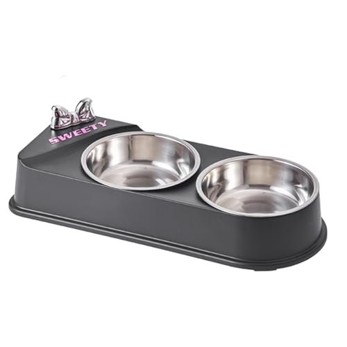 Cat Dish, Dog Feeding Bowl, Pet Food and Water Container for Small Pets, Kittens, Puppies, Cage, Living Room, or Kitchen, 12.8x5.31x2.36 Inches, PP and Stainless Steel von Ceprznvey