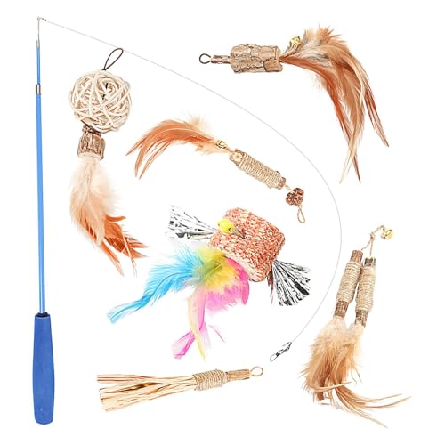 Cat Toy, Pet Teaser Wand, Feather Cat Wand, Bite-Resistant Cat Toys, Multifunctional Interactive Cat Wand Toy Set Natural Silver Rattan and Sisal Rope Cat Wand Toy for Bite-Resistant Play von Ceprznvey