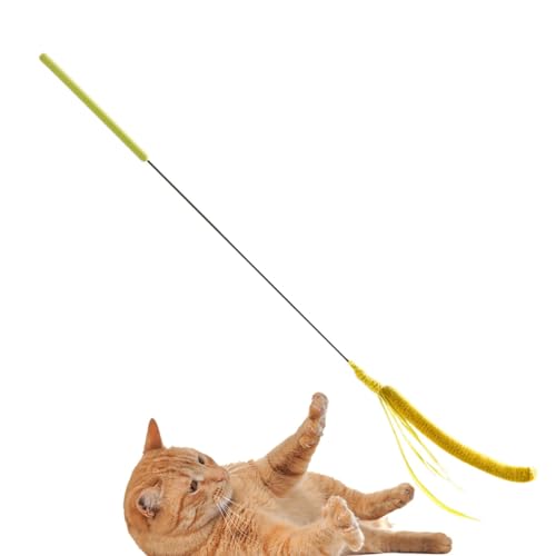 Cat Wand Toy, Realistic Setaria Cat Teaser, Feather Stick with Faux Grass Plush, Physical Training Toy, Engaging for Cats, 19.69 Inches, Green/Yellow, 1 Piece von Ceprznvey