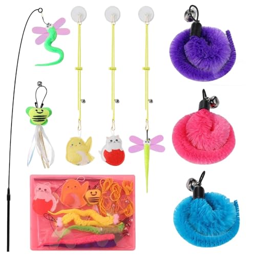 Ceprznvey Katzenspielzeug, Feather Teaser, 9 x Ersatz-Kitten Wand Trainer, für den Innenbereich, Catnip und Bell Catcher Safe Pet Supplies für Katzen, 33,78 x 5,91 x 1,18 cm von Ceprznvey