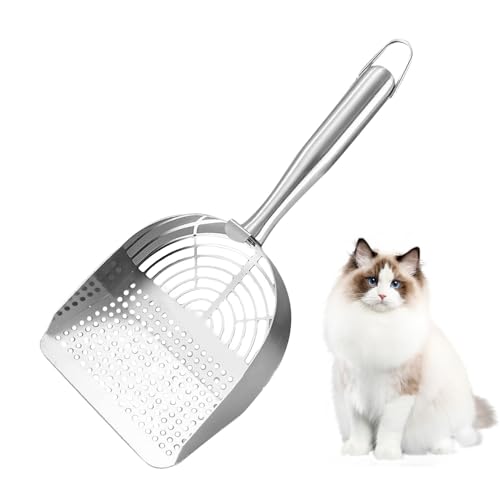 Ceprznvey Metal Litter Scoop, Portable Stainless Steel Cat Scooper, Ergonomic Handle Poop Sand Sifter, Compact Hollow Sifter Design, Sturdy Pet Supplies, 12.8x5.31x1.57 Inches von Ceprznvey