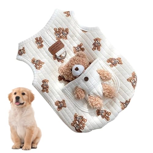 Cute Dog Coats, Windproof Cat Jacket Vest, Cotton Cold Weather Pet Coat, D-Ring Design, Bear Pattern for Small & Medium Dogs, Autumn & Winter Use, 9.84-11.81 Inches, Brown, 1 Pack von Ceprznvey