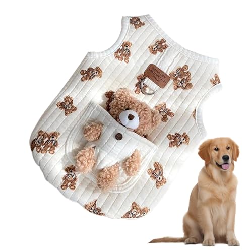 Cute Dog Coats, Windproof Cat Jacket Vest, Cotton Cold Weather Pet Coat, D-Ring Design, Bear Pattern for Small & Medium Dogs, Autumn & Winter Use, 9.84-11.81 Inches, Brown, 1 Pack von Ceprznvey