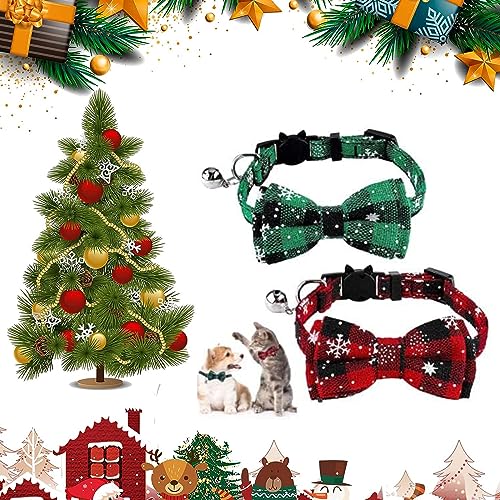 Weihnachtshalsband,Kätzchen-Halsbänder,2 PCS Weihnachtskatzenhalsband,Weihnachtliches Katzenhalsband,Weihnachten Katze Fliege Halsband,Haustier Weihnachtshalsband,Kleine Hundehalsbänder Verstellbares von Cerioll