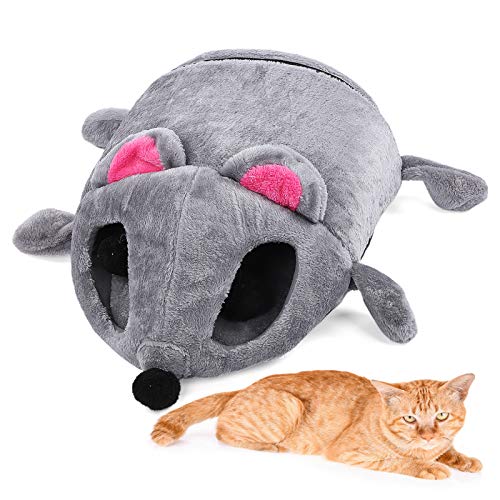 Haustier Höhle, Plüsch Stoff + Schwamm Mausform Weiche Plüsch Haustier Schlafbett mit Matte für Katzen für Reisen für Zuhause für Kätzchen(gray) von Shanrya