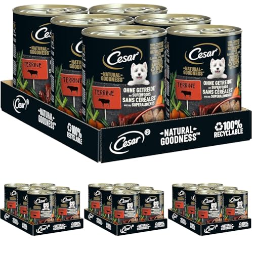 Cesar Adult Hundenassfutter Natural Goodness, 6 Dosen, 6x400g – Ausgewogenes Premium Hundefutter nass, reich an Rind, mit natürlichen Zutaten hergestellt (Packung mit 4) von Cesar