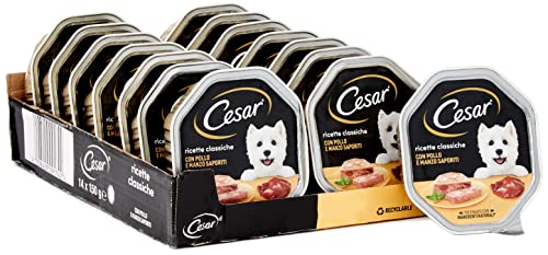 Cesar Klassische Rezepte Hundefutter mit leckerem Huhn und Rindfleisch, 150 g, 14 Schalen von Cesar