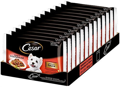 Cesar Hundefutter Nassfutter Feines im Frischebeutel Selektion in Sauce in Sauce, 52 Packungen (13 x 4 x 100g) von Cesar