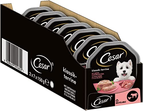 Cesar Hundefutter Nassfutter Klassiker mit zartem Kalb und Geflügel, 14 Schalen (14 x 150g) von Cesar