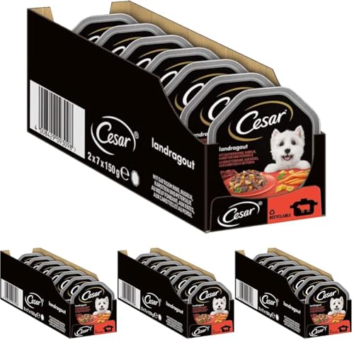 Cesar Hundefutter Nassfutter Landküche mit Rind, Pasta und Karotten in köstlicher Sauce, 14 Schalen (14 x 150g) (Packung mit 4) von Cesar