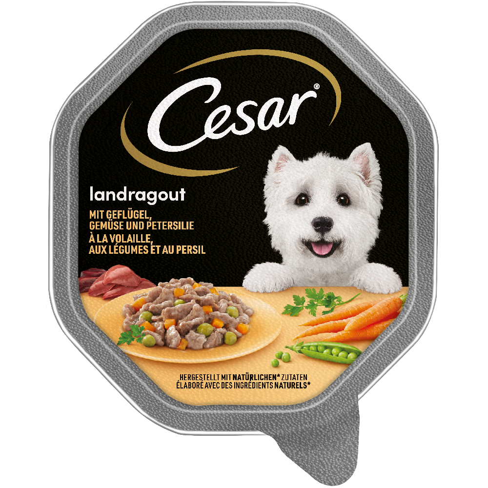 Cesar Nasfutter für Hunde zum Sonderpreis! - Megapack Landragout mit Geflügel, Gemüse und Petersilie in Sauce (14 x 150 g) von Cesar