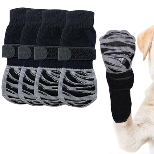 Cfcyhla 4 Stück Hundesocken Pfotenschutz Anti-Rutsch, Hundestoppersocken mit Klettverschluss für Drinnen, Hundesocken Anti Rutsch, Hundesocken für Hunde im Innenbereich im Freien（M） von Cfcyhla