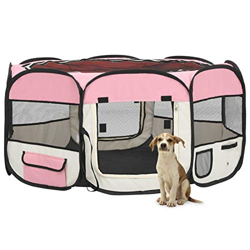 Faltbarer Welpenlaufstall mit Tragetasche, Chaduof Welpenlaufstall, Laufstall Hund, Hundelaufstall, Hundepark, Katzengehege, Hundezelt, Auslauf Für Hunde, Rosa 145x145x61 cm von Chaduof